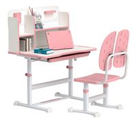 AIYAPLAY Kids Desk & Chair Set, Height Adjustable Children's School Study Desk with Tiltable Desktop Drawer, Reading Rack for Ages 3-13 Years - Pink