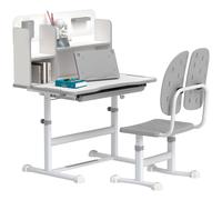 AIYAPLAY Kids Desk and Chair Set w/ Tiltable Desktop, Reading Rack, Grey