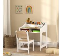 AIYAPLAY Kids Desk and Chair Set, Children Study Table with Storage, Natural