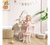 AIYAPLAY Kids Dressing Table, Girls Vanity Set w/ Stool, 7 Play Accessories