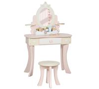 AIYAPLAY Kids Dressing Table, Girls Vanity Set with Mirror and Stool, 7 Play Accessories, Drawer, Desktop Storage, Pink