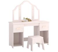 AIYAPLAY Kids Dressing Table, Kids Vanity Table and Chair Set with Tri-Folding Mirror, 2 Drawers, 2 Cabinets for Girls 3+, Pink