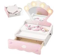 AIYAPLAY Kids Vanity Table Portable with Lights Mirror for Girls 3-6 Pink