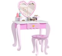 AIYAPLAY Kids Dressing Table Set, 2 PCS Children Vanity Table with Stool - Pink - 65W x 45D x 89H cm