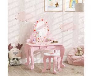 Aiyaplay Kids Dressing Table Set, Two-Piece Children Vanity Table With Stool
