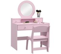 AIYAPLAY Kids Mirrored Dressing Table Set with Stool and Drawers - Pink, Pink