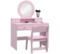 AIYAPLAY Kids Dressing Table Set w/ Stool, Mirror, Drawers - Pink