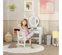 AIYAPLAY Kids Dressing Table Set w/ Stool, Mirror, Drawers - Pink - White - 70L x 40W x 98H cm