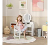 AIYAPLAY Kids Dressing Table Set w/ Stool, Mirror, Drawers - White