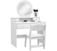 AIYAPLAY Kids Dressing Table Set w/ Stool, Mirror, Drawers - White, White