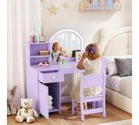 Aiyaplay Kids Dressing Table With 2-Colour Led Mirror And Stool, Purple