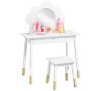 Kids Dressing Table with Mirror and Stool, Drawer, Cloud Design AIYAPLAY White One Size