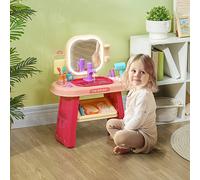 AIYAPLAY Kids Dressing Table, Kids Vanity Table with Mirror LED Light, Music, 23 Accessories, for 3-6 Years - Pink