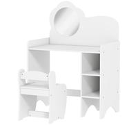 AIYAPLAY Kids Dressing Table with Mirror, Stool, Kids Vanity Table with Shelves, for Ages 3-8 Years, White