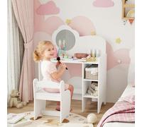 AIYAPLAY Kids Dressing Table with Mirror, Stool, Vanity Table, White