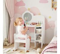 AIYAPLAY Kids Dressing Table with Mirror, Stool, Vanity Table - White