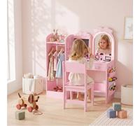 Aiyaplay Kids Dressing Table With Stool, 2-Colour Lights Mirror, Pink