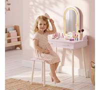 Aiyaplay Kids Dressing Table With Stool, 3-Colour Led Lights Mirror, Drawer