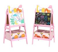 AIYAPLAY Kids Easel, 2 in 1 Easel for Toddlers with Whiteboard, Chalkboard, Storage Boxes for Ages 3-8 Years, Pink