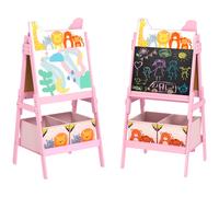 AIYAPLAY Kids Easel, 2 in1 Easel for Toddlers with Whiteboard, Chalkboard, Storage Boxes, Double Sided Easel, for Ages 3-8 Years, Pink