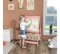AIYAPLAY Kids Easel with Paper Roll, Blackboard, Whiteboard, Storage, Pink