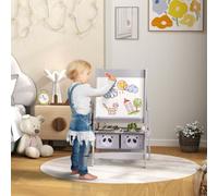 Aiyaplay Kids Easel With Paper Roll, Blackboard, Whiteboard, Storage, Grey
