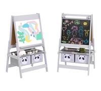 AIYAPLAY Art Easel for Kids with Paper Roll, 3 in 1 Double-Sided Kids Easel for Children, Drawing Board with Blackboard and Whiteboard, Storage Baskets, Grey