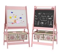 AIYAPLAY Kids Easel with Paper Roll, Blackboard, Whiteboard, Storage, Pink