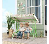 AIYAPLAY Kids Garden Swing Seat, Outdoor Swing Chair with Adjustable Canopy, Safety Belt, 2 Seater Hammock Swing Bench for Patio, Porch, Garden, Green