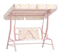 AIYAPLAY Kids Garden Swing Seat Child's Outdoor Swing Chair 2 Seater Pink | Adjustable Canopy, Safety Belt, Hammock Bench, Patio, Porch, Garden