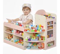AIYAPLAY Kids Grocery Store Pretend Play Shop Cash Register Ages 3+ Pink | Vending Machine, Display Shelves, Play Food Accessories, Children Supermarket Playset