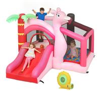 AIYAPLAY Bouncy Castle for Kids with Slide, Ball Pit and Basketball Hoop, 4-in-1 Jumping Bounce House with Blower for Indoor Outdoor Garden Party, Pink
