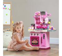AIYAPLAY Kids Kitchen, Toy Kitchen, Toddler Pretend Play Kitchen with 33-Piece Accessories, Lights, Sounds, for Ages 3-6 Years, Pink