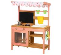 AIYAPLAY Kids Mud Kitchen with Canopy, Outdoor Wooden Play Kitchen with Planter Box, Accessories for Age 3-6, Pink