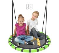 AIYAPLAY Kids Nest Swing Seat, Hanging Set with Height Adjustable Ropes for Kids, 100cm Diameter Round Saucer Swing Chair for Outdoor, Garden, Black/Green