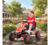 AIYAPLAY Kids Pedal Go Kart, Children Ride on Racer with Adjustable Seat, EVA Tyres, Manual Clutch, Brake, Go Cart for Kids 3-8 Years, Red