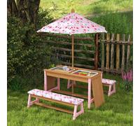 Aiyaplay Kids Picnic Table, Wooden Children Garden Table And Bench Set, Pink