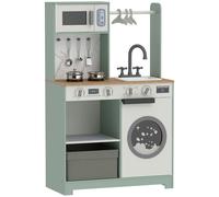AIYAPLAY Kids Play Kitchen, Pretend Play Toy Kitchen Playset with Stove, Sink, Microwave, 5Pcs Accessories for 3-6 Years, Green