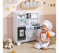 AIYAPLAY Kids Play Kitchen, Large Pretend Play Toy Kitchen with Stove Sounds, Microwave, Ice Maker, Coffee Maker, Sink, Stainless Steel Utensils, Cooking Role Play Set for Boys and Girls 3-6 Years