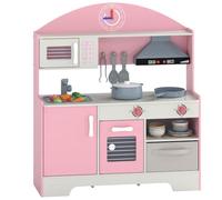 AIYAPLAY Kids Play Kitchen with Lights & Sounds, Fabric Drawer, Pink | Pretend Play Toy Kitchen Playset with 5-Piece Accessories, Stove, Oven, Sink, Microwave, Gift for Boys and Girls 3-6 Years