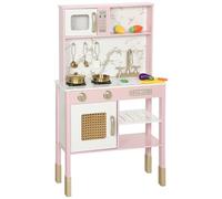 AIYAPLAY Kids Play Kitchen with Pretend Play Cooking Accessories, Kitchen Playset with Realistic Oven, Microwave, Sink and Cutting Vegetable Toys for Toddlers Ages 3-6 Years, Pink