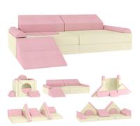 AIYAPLAY Kids Play Sofa, 12 Pieces Foam Modular Soft Play Set for Playroom, Children Convertible Sofa for Boys and Girls, Pink