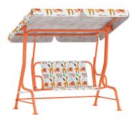 AIYAPLAY Kids Porch Swing, 2-Seater Patio Swing Bench Hammock with Seat Belts, Adjustable Canopy for Garden, Orange