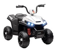 AIYAPLAY Kids Quad Bike, 12V Electric Ride on ATV with 4 Wheels Spring Suspension, LED Light, Music, MP3, 5KM/H Battery Powered, for Ages 3-5 Years, White