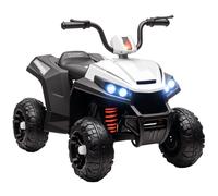 AIYAPLAY Kids Quadbike, 12V Electric Ride on ATV with 4 Wheels Spring Suspension, LED Light, Music, MP3, 5KM/H Battery Powered, for Ages 3-5 Years, White White