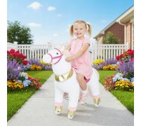 AIYAPLAY Kids Rocking Horse, Plush Ride On Unicorn Toy with Wheels, White - 70L x 28W x 75H cm - White