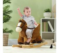 Aiyaplay Kids Rocking Horse W/ Sound, Safety Belt, Brown