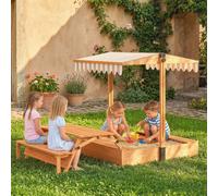 AIYAPLAY Kids Sand Pit with Lid, Wooden Sandpit with Foldable Picnic Table in Brown AIYAPLAY Brown