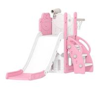 AIYAPLAY Kids Slide 5 in 1 Toddler Slide Set Frog Theme Ages 1-3 Pink