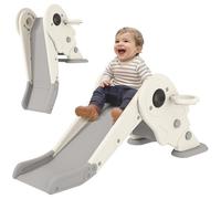 Aiyaplay 3 In1 Kids Slide With Basketball Hoop, Climber, Cream White, Cream